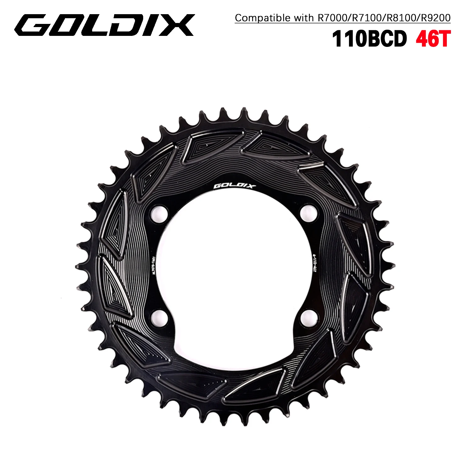 GOLDIX 3mm Offset 110BCD Fahrradkettenblatt AERO Disc X110BCD 4-Loch Kettenrad für SHIMANO R7000 R7100 R8100 R9200 110BCD Kurbel
