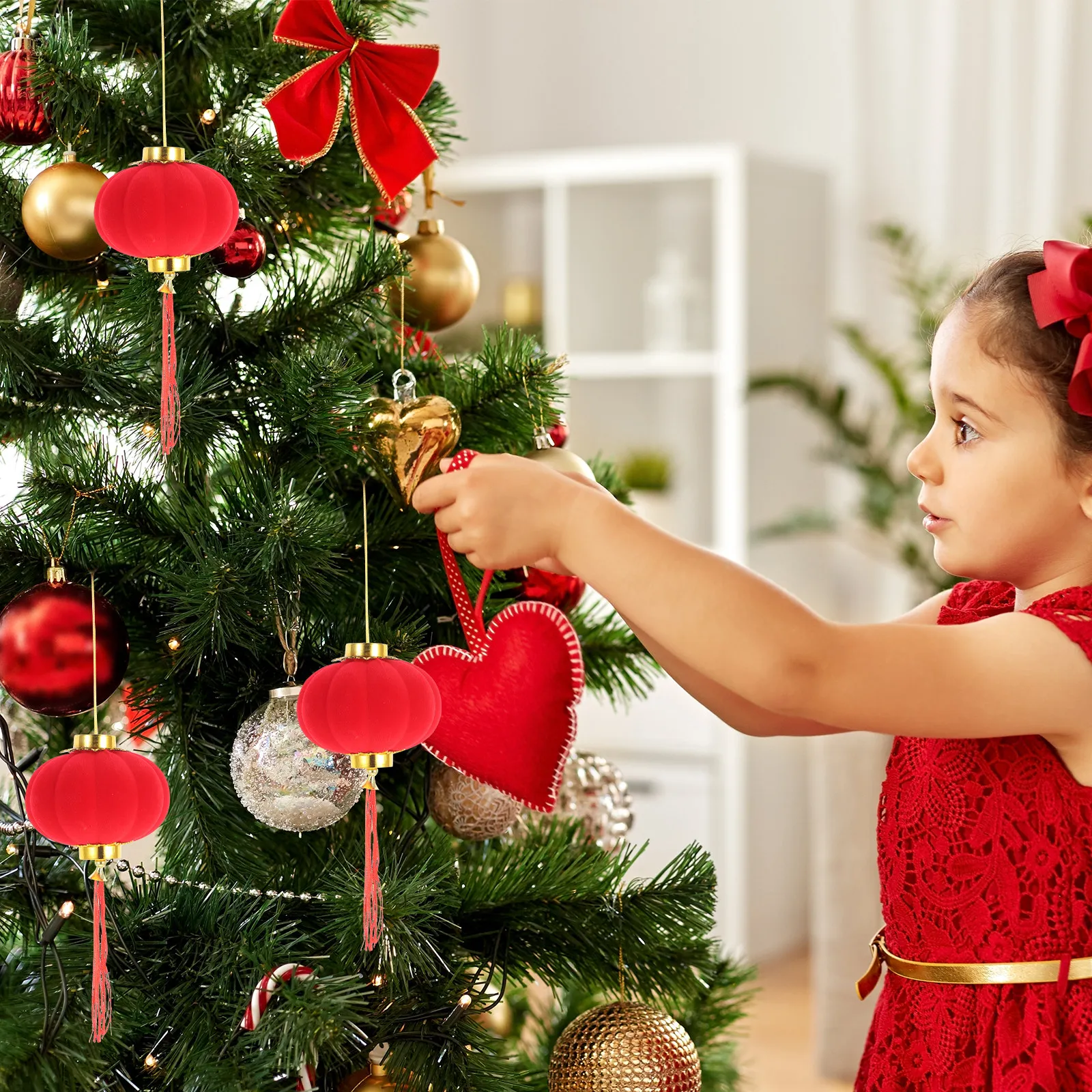

9Pcs Chinese Lantern Hanging Ornaments Small Lanterns Pendants Decorative Bonsai Hanging New Year Festival Home Party Decor