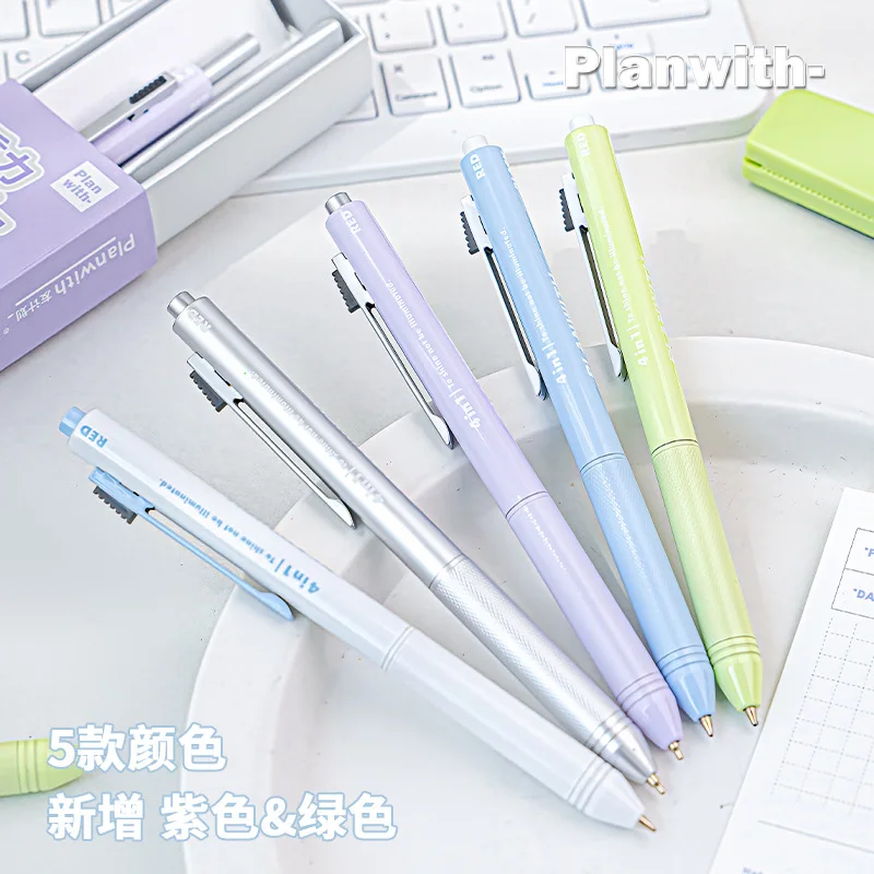 

4 in 1 Multifunctional Stationery 3 Colors 0.7mm/0.5mm Ball-point Pen/Pencil Office School Writing