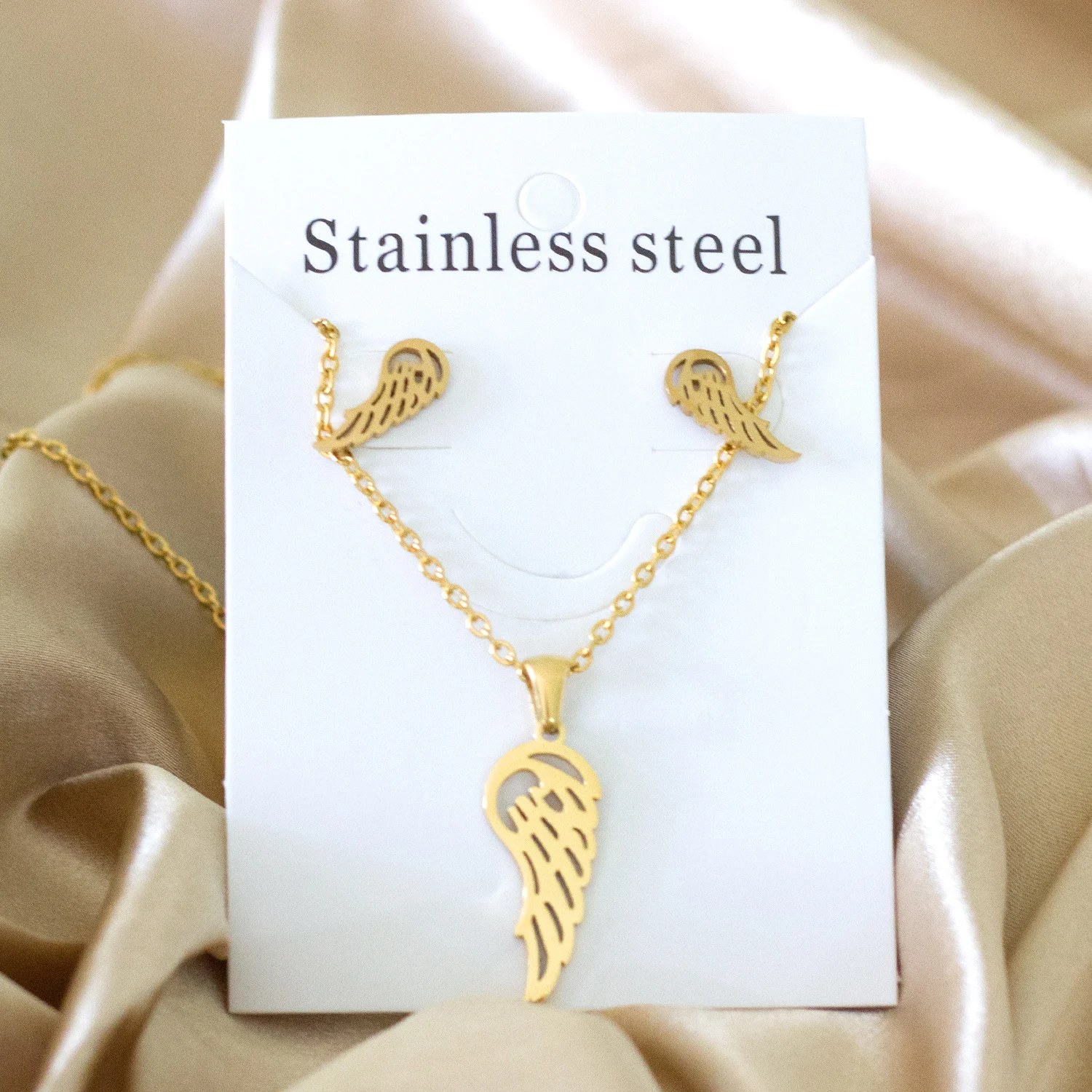 Modische Engelsflügel-Anhänger-Halskette für Frauen und Mädchen, Schmucksets aus Edelstahl, Gliederkette, Party- und Hochzeitsschmuck, Geschenk