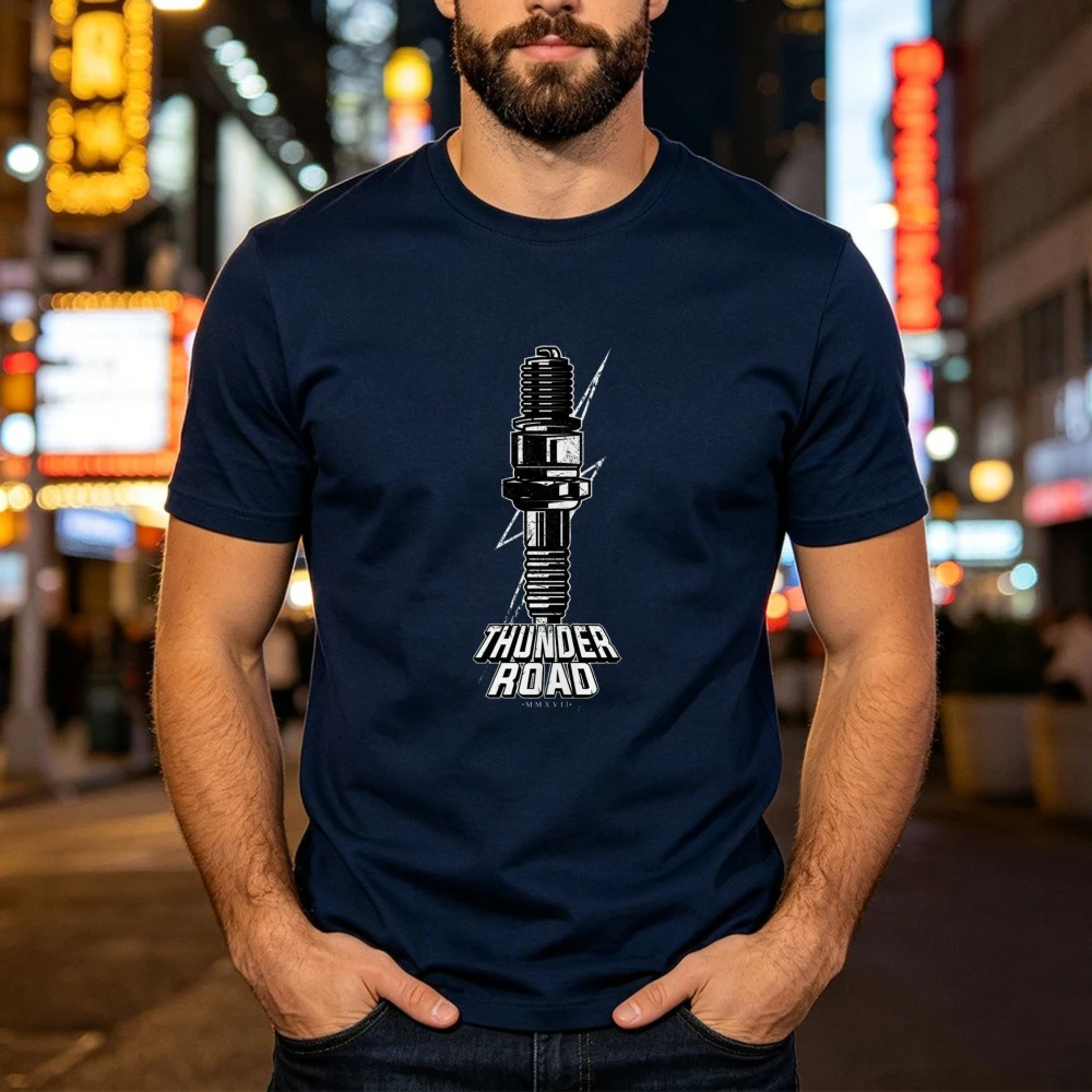 Thunder Road Spark Plug Motorcycle Mens T-Shirt Ignition Motor Garage Repair Accessory Graphic Unisex Tops Trend Cool Street Tee