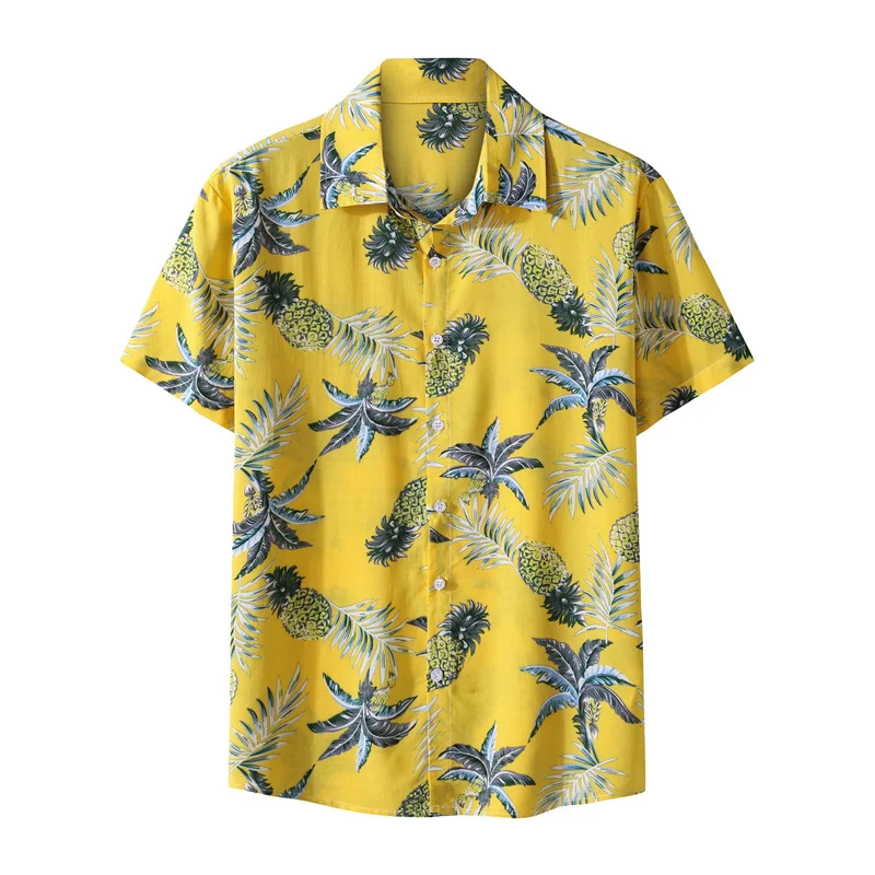 Fashion Summer Hawaiian Shirt For Men Tropical Plants Leaves 3d Print Short Sleeves Harajuku Casual Button Down Aloha Shirt