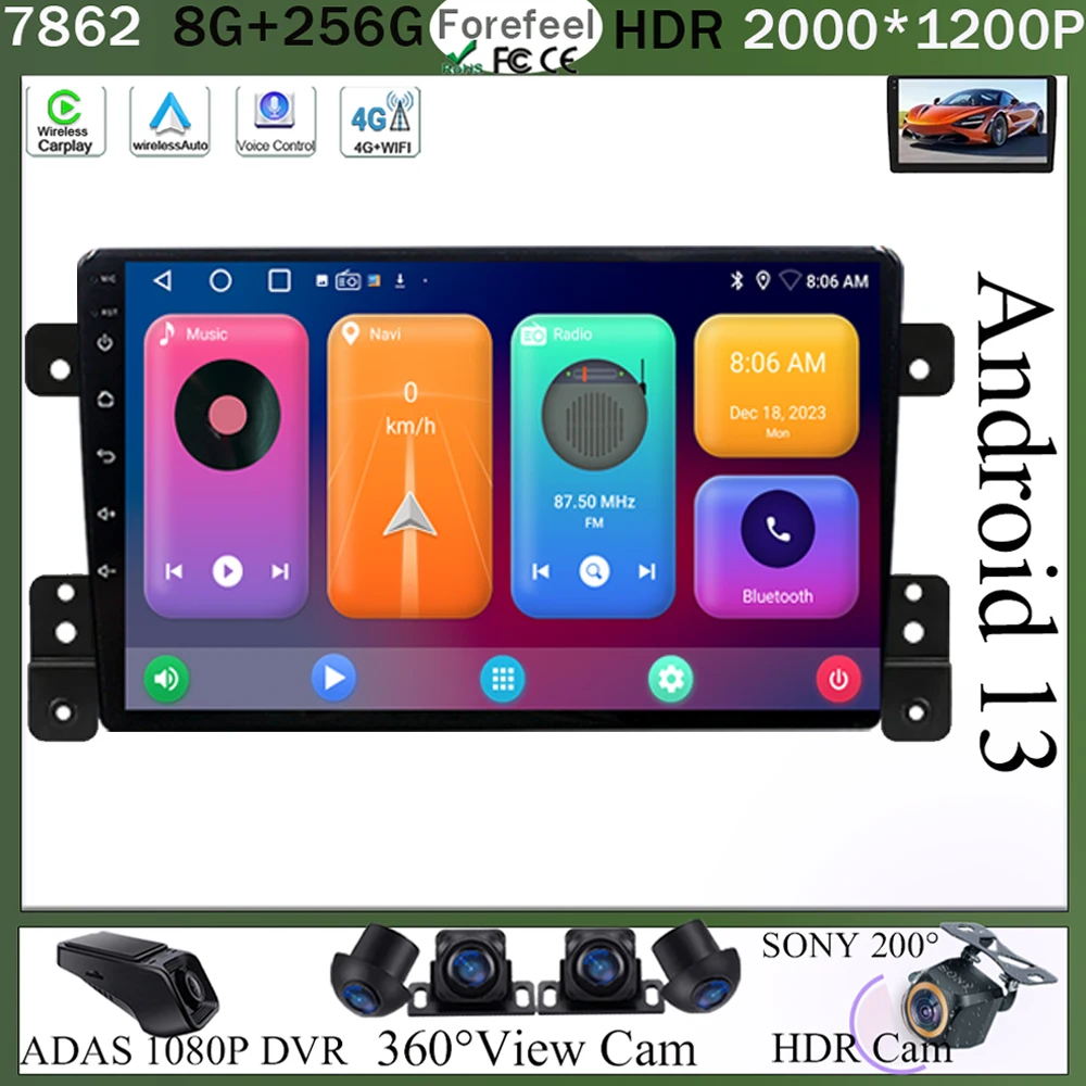 

For Suzuki Grand Vitara 2005-2015 Android 13 Multimedia Video Player Radio Auto Stereo GPS No 2Din Touch QLED Screen WIFI DVD BT