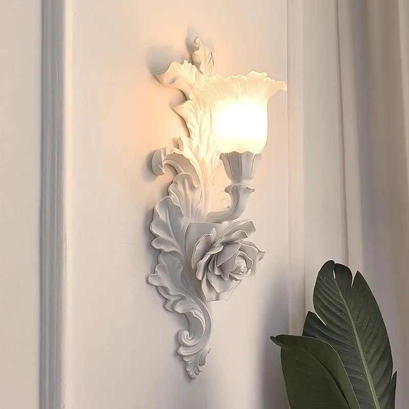 French relief resin wall lamp European retro aisle cream bedroom bedside art living room background wall lamp