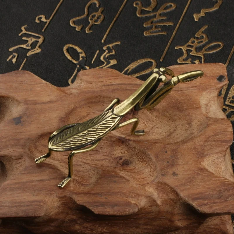 Simulation Brass Mantis Ornament Antique Insect Figurines Miniature Desk Decorations Craft Tea Pet Feng Shui Collectibles