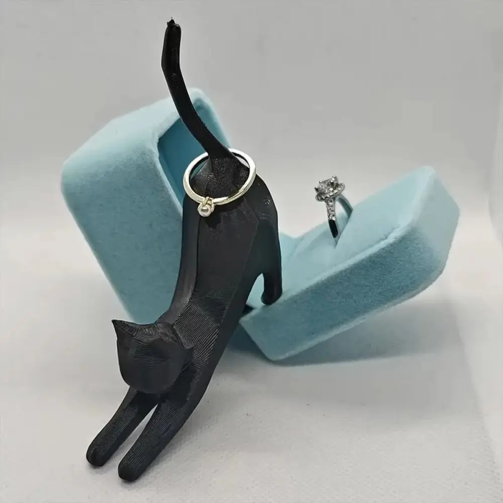 

Миниатюрная подставка для колец в виде котенка, изысканная минималистичная статуэтка кошки из смолы, 3D-печатные украшения в виде кошек, декоративная фигурка кошки