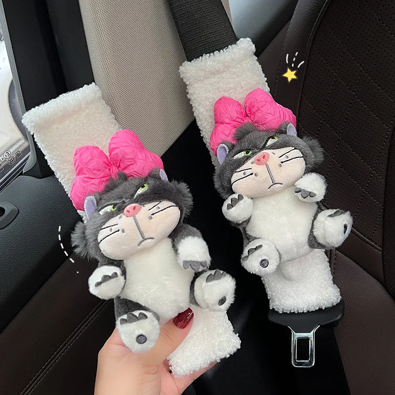 Cute Cartoon Cat Toy Animal Car Seat Belt Soft Plush Cat Seat Belt Cover Shoulder Strap Harness Cushion Shoulder Pad Protector
