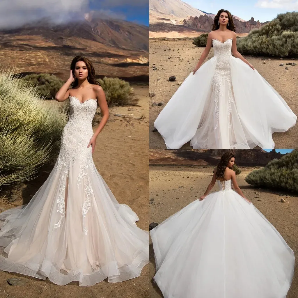 

Detachable Train Mermaid Vestidos De Novia Appliques Vestido De Noiva Sweetheart Lace Up Wedding Dress 2023 Lace Robe De Mariée