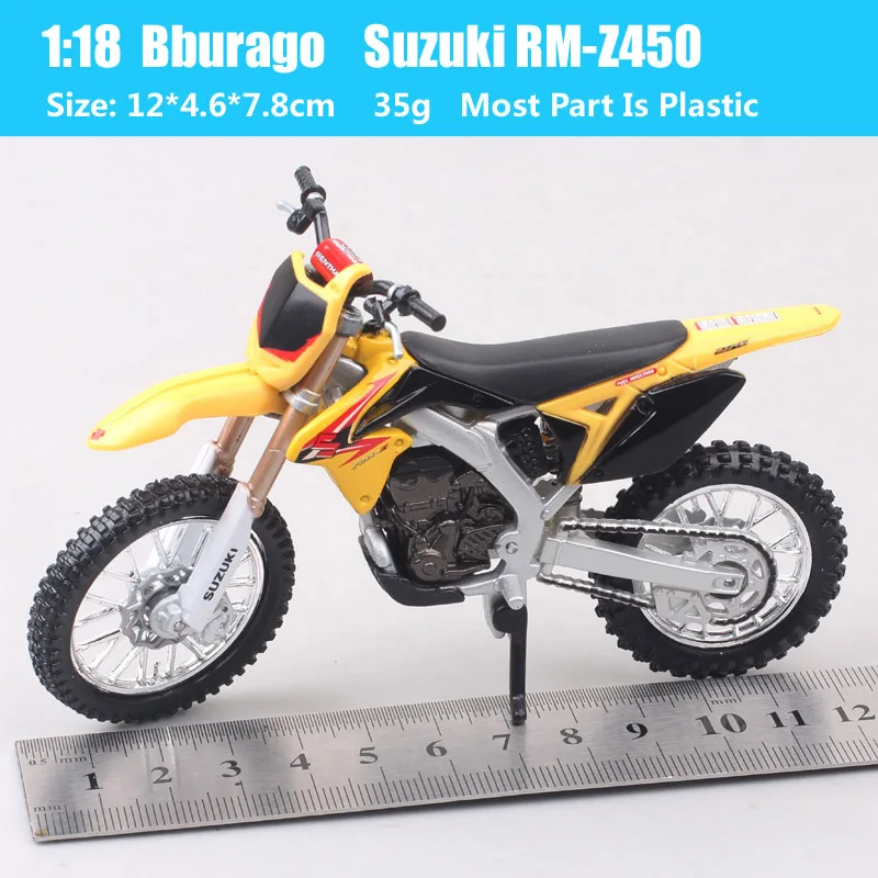 Bburago 1:18 Scale Small Suzuki RM-Z450 Motocross Model Diecast Dirt Bike Toy Vehicles Motorcycle Enduro Replicas Hobby Gift Kid