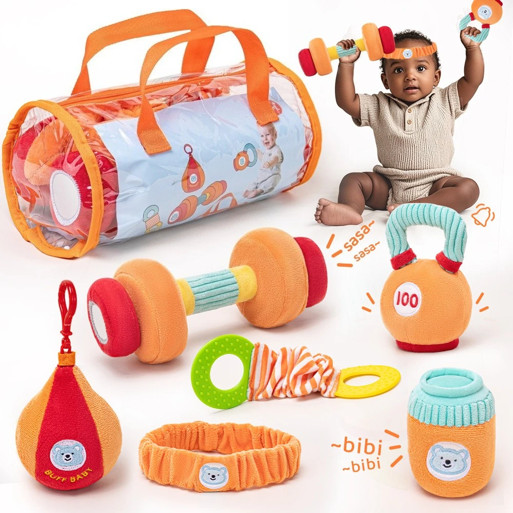 7Pcs Soft Baby Fitness Toy Set, skin-friendly grasping dolls, parent-child toys boosting infant physical development