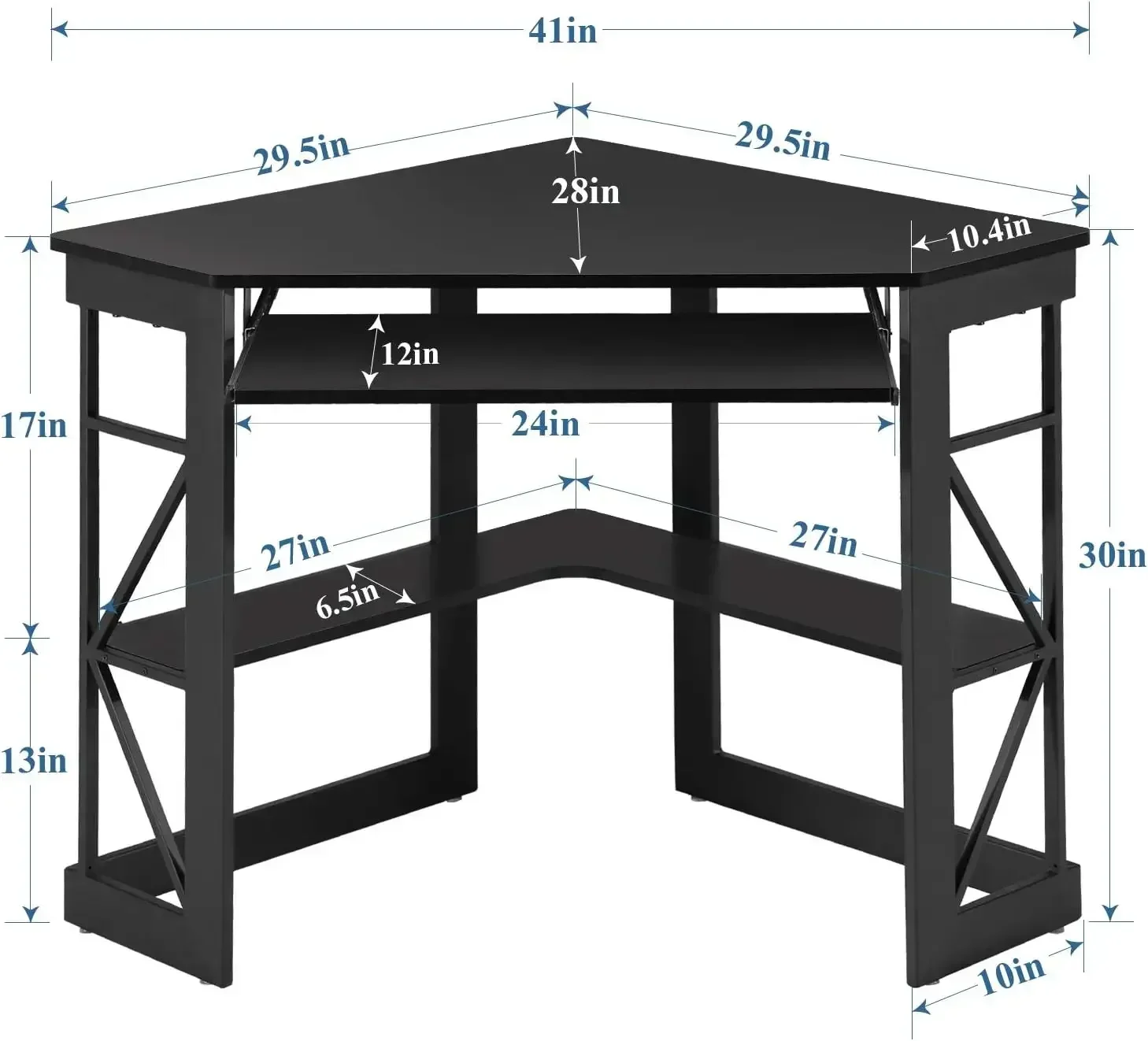 Corner Desk Computer Desk Writing Table with Smooth Keyboard Tray & Storage Shelves,Compact Home Office Triangle Table,Black