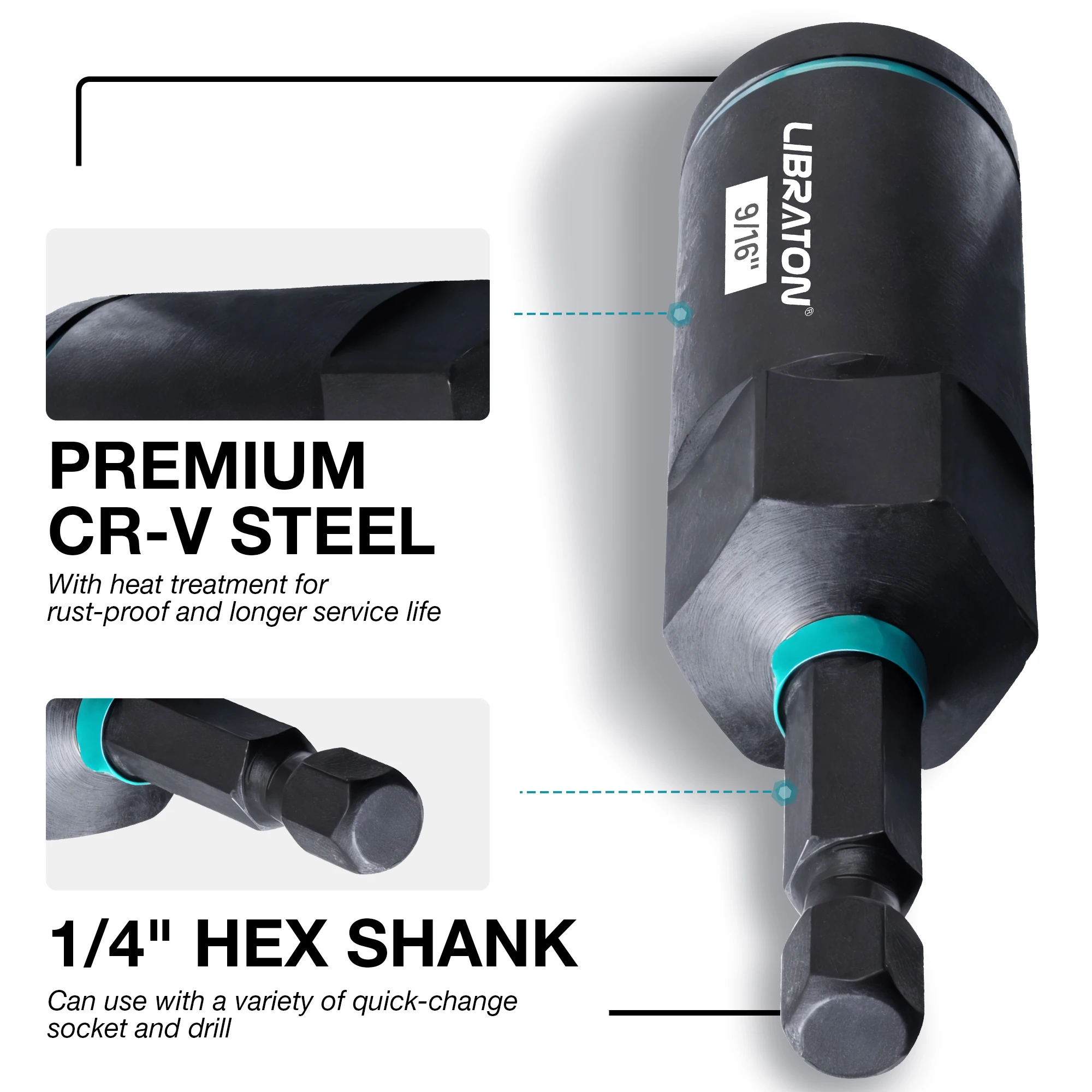 16xMagnetic Nut Driver Set SAE Nut Driver for Impact Drill Deep Nut Driver Set Impact Driver Bit Set with Toolbox for Car Repair