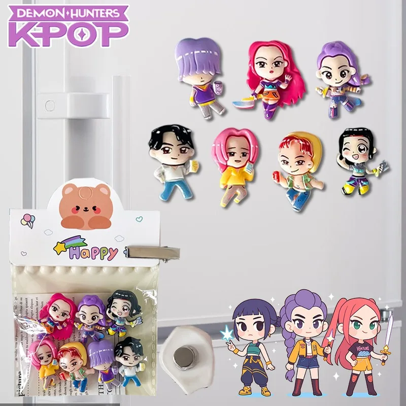 

Набор из 7 магнитов на холодильник K-POP Demon Hunters из смолы, аниме-персонажи Зои и Руми, декор для дома, DIY магнитные наклейки, магнитная доска для заметок