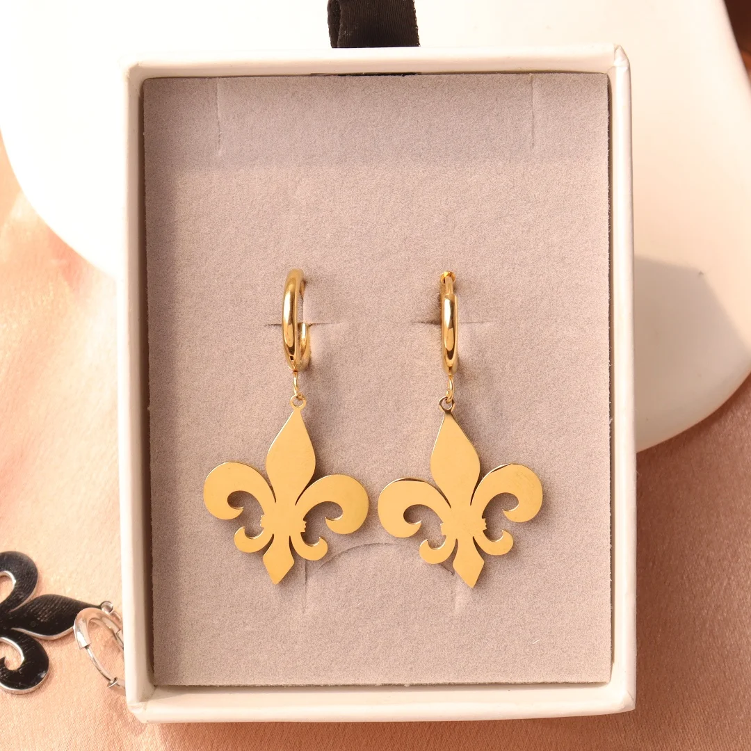 Stainless Steel Fleur De Lis Drop Earrings for Women Vintage Key of Life Earrings Girls Charm Wedding Jewelry Gifts
