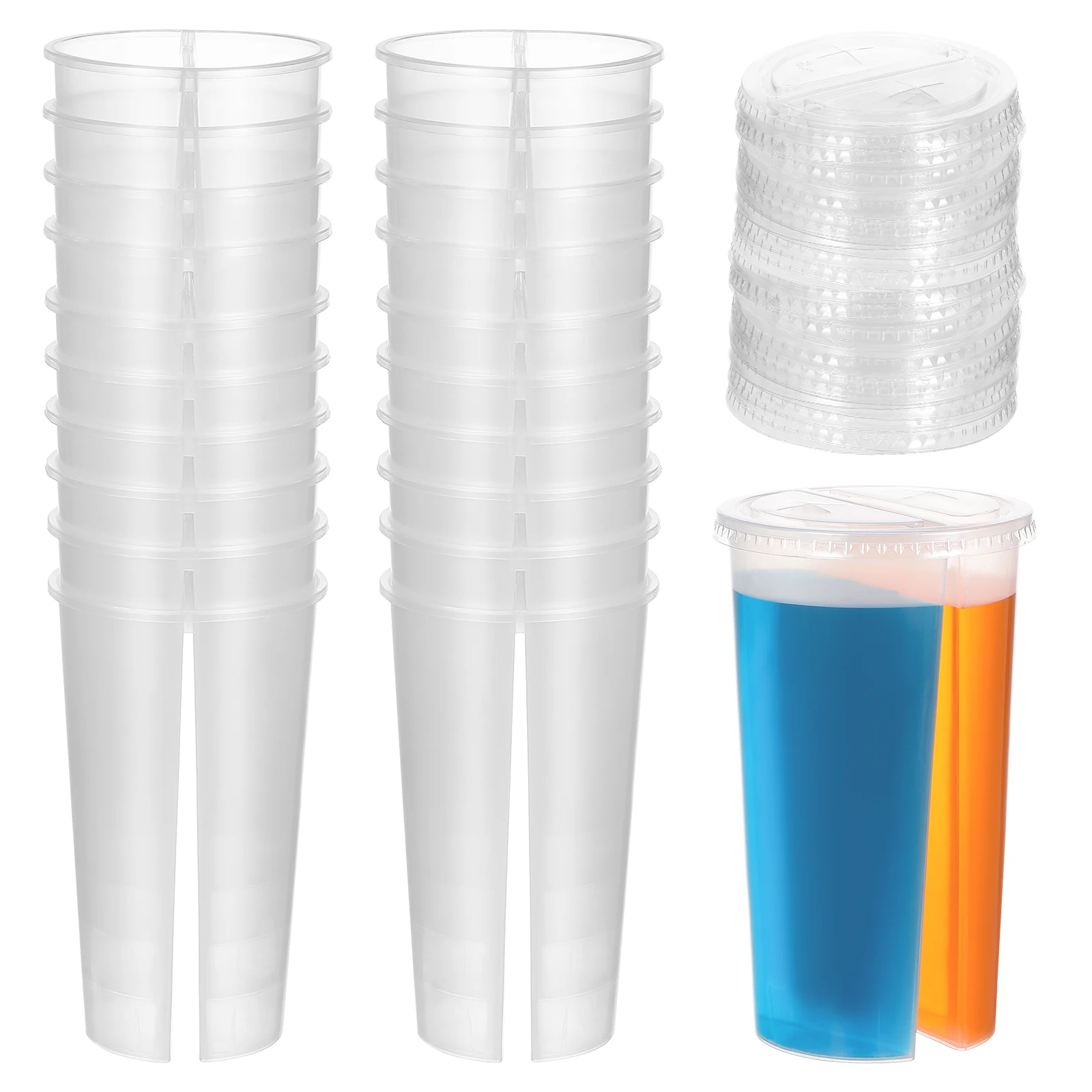 

20pcs Plastic Cups With Lids Double Grid Thicken Cup Couple Sharing Drinking Cup Hot And Cold For Bubble Tea Boba Smoothie