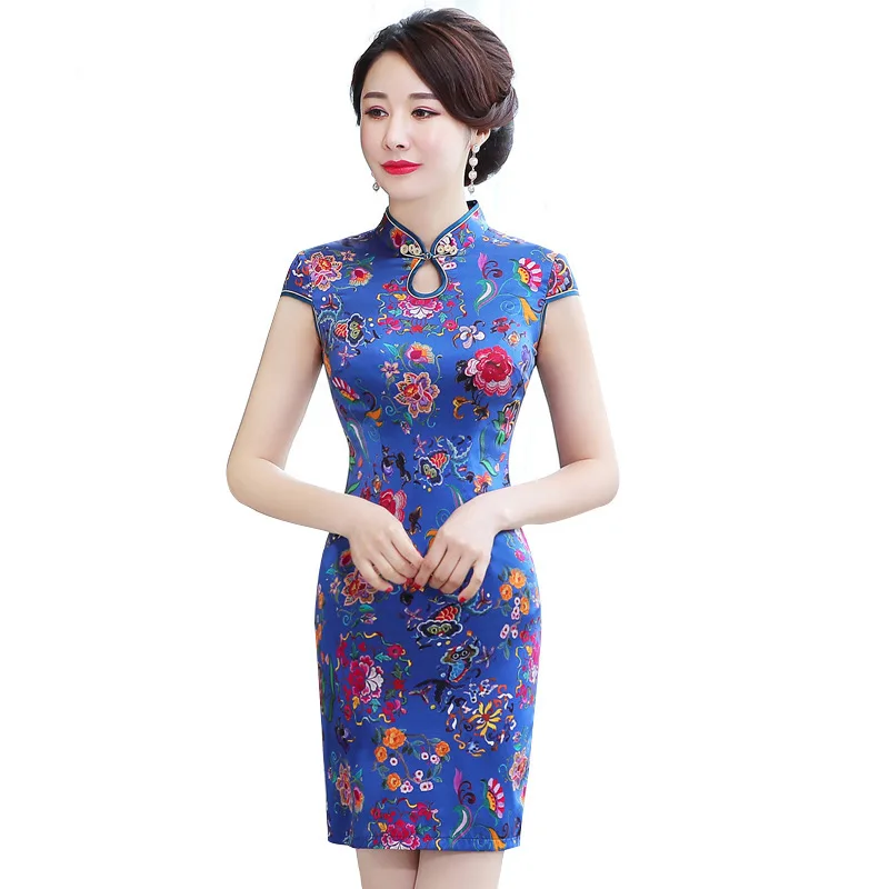Cheongsam Qipao for Women Dress Spring/Summer New High Quality Real Silk Printed Improved Short