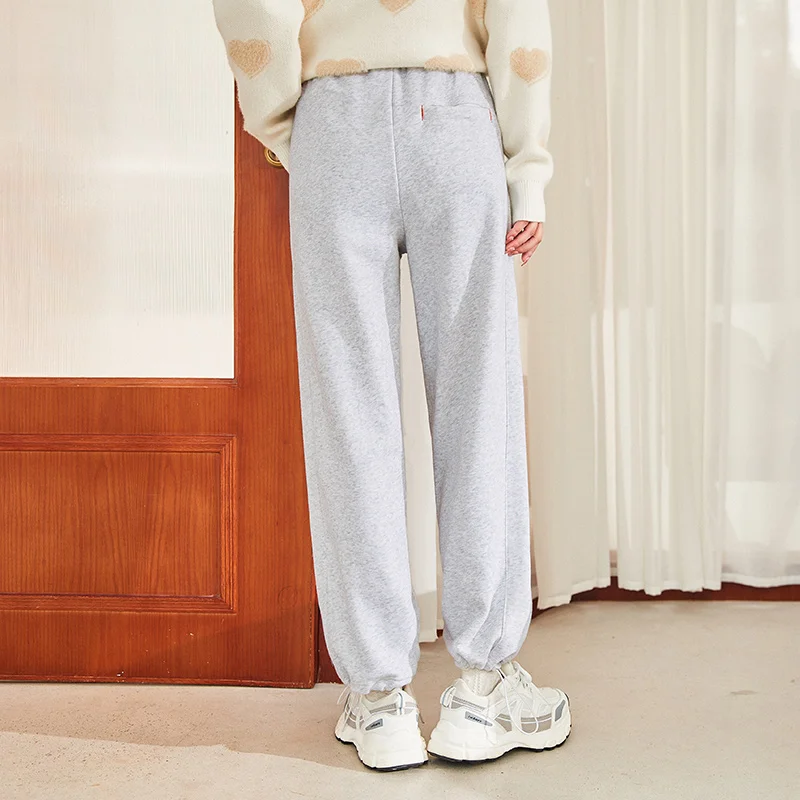 Semir Casual Pants Women Fleece Trousers 2023 Winter New Loose Slimming Simple Sports Style Elastic Waist Trousers
