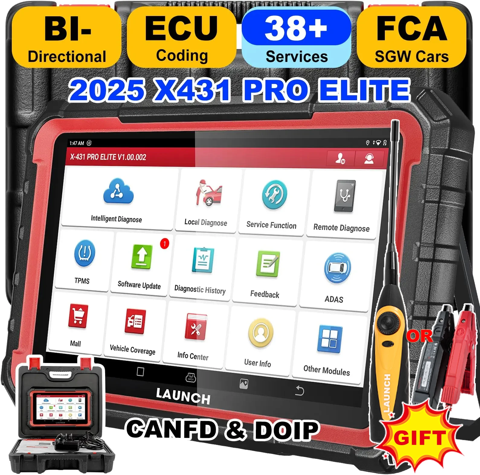 LAUNCH X431 PRO Elite OBD2 diagnostic tool 31+ Reset DOIP CAN FD ECU Coding FCA Autoauth Full System Scanner 2 Years Free Update