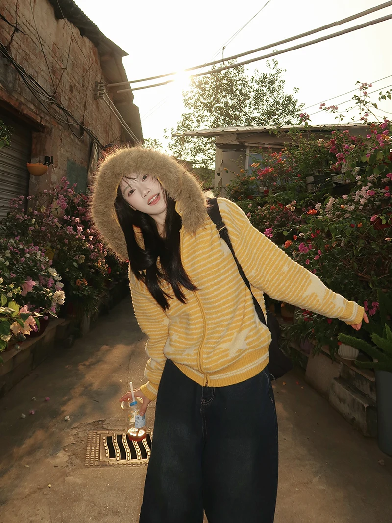 

Loose Casual Women's Open Cardigan Star Patterned Furry Sweater Jaet Autumn Spring Seasonal Versatile Lazy Sle Faion