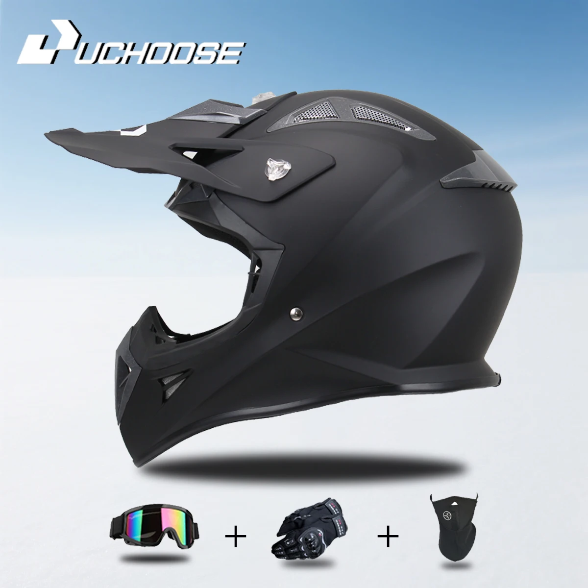 Uchoose High Quality Motorcycle Off Road Racing Helmet ATV Forest DH Mountain Bike Full Helmet DOT Approved Three-Piece Gift Set