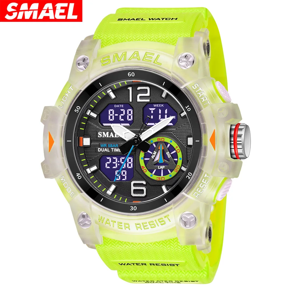 SMAEL 8007 Electronic Watch Sports Outdoors Waterproof Shockproof Chronograph Dual Display Silicone Strap Men Wrist Watches