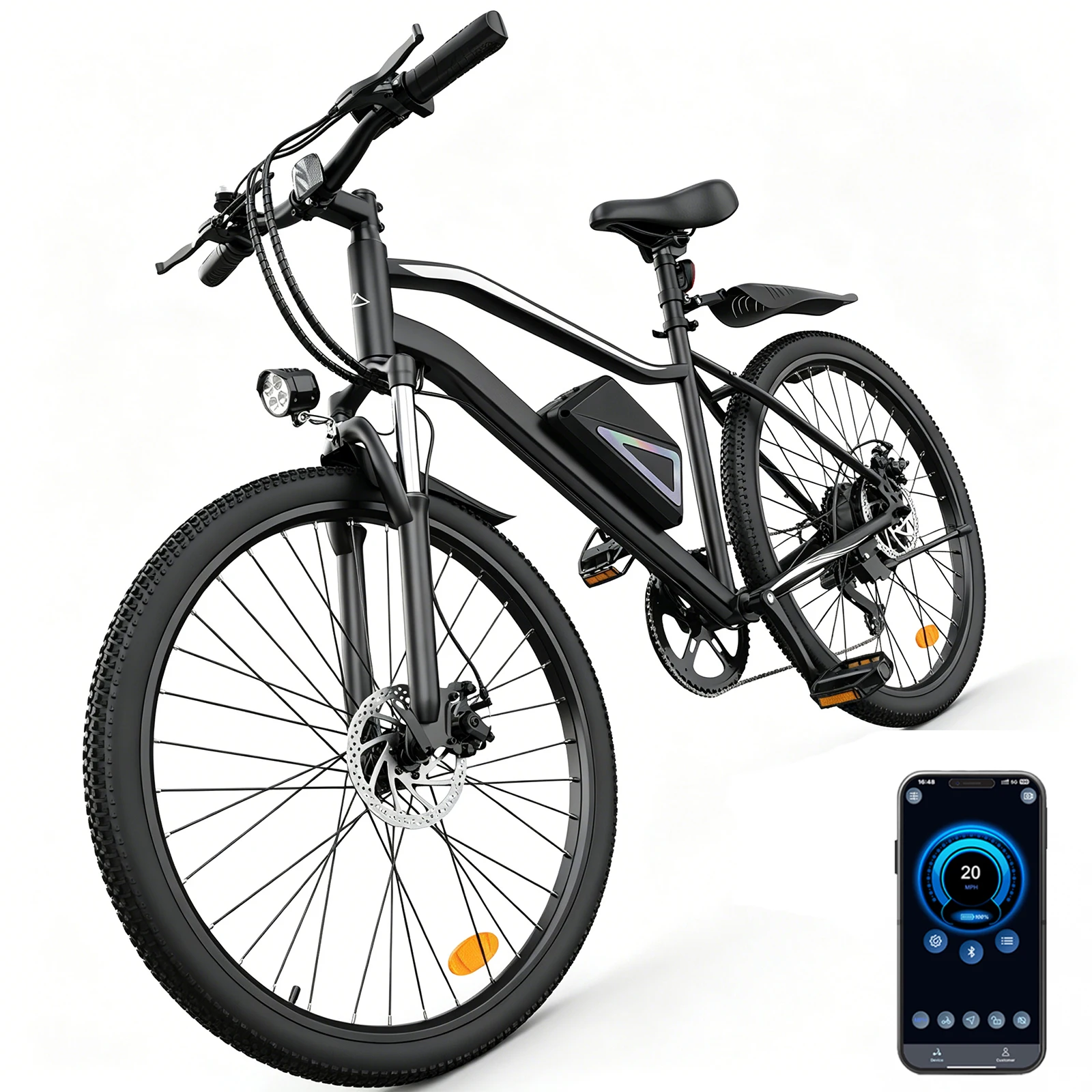 EB3L Electric Bike for Adults, 26" Unisex Commuter E-Bike, 500W Motor, 36V 7.8Ah Battery, 20–30 Miles Range, Up to 20 MPH, 5 Speed Modes, Front Suspension, White
