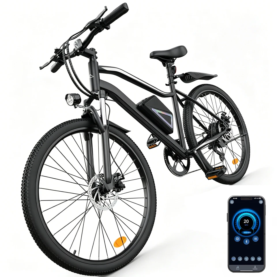 EB3L Electric Bike for Adults, 26" Unisex Commuter E-Bike, 500W Motor, 36V 7.8Ah Battery, 20–30 Miles Range, Up to 20 MPH, 5 Speed Modes, Front Suspension, White