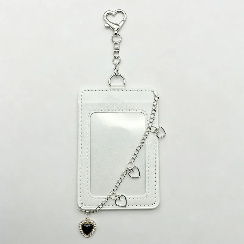 Pu Photocard Holder Keychain with Metal Chain Hard Case Protector Card Sleeve for Idol Photo Heart Star Shape Clip Keyring