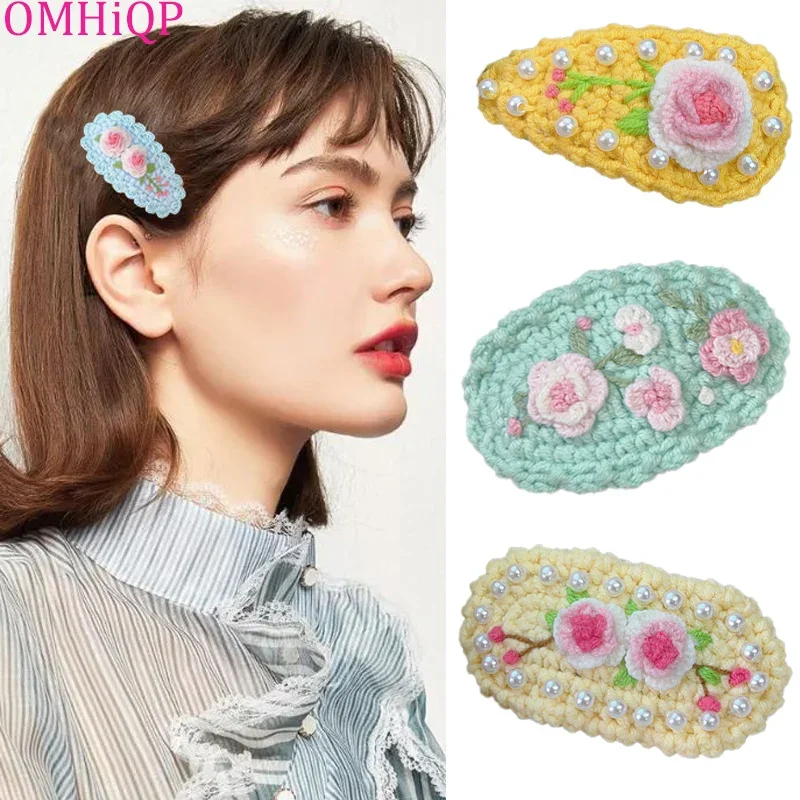 1 Pcs New Hand-knitted Wool knitting Retro Embroidery Hairpin Side Bangs Clip Hair Barrette Winter Warm Hair Holder