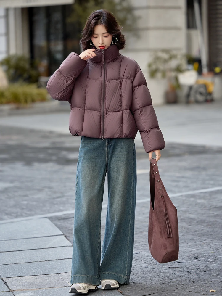 Jaqueta curta puffer para mulheres inverno oversize luxo gola alta manga longa para baixo jaqueta quente grosso 2026 novo outwear inkeo dj627