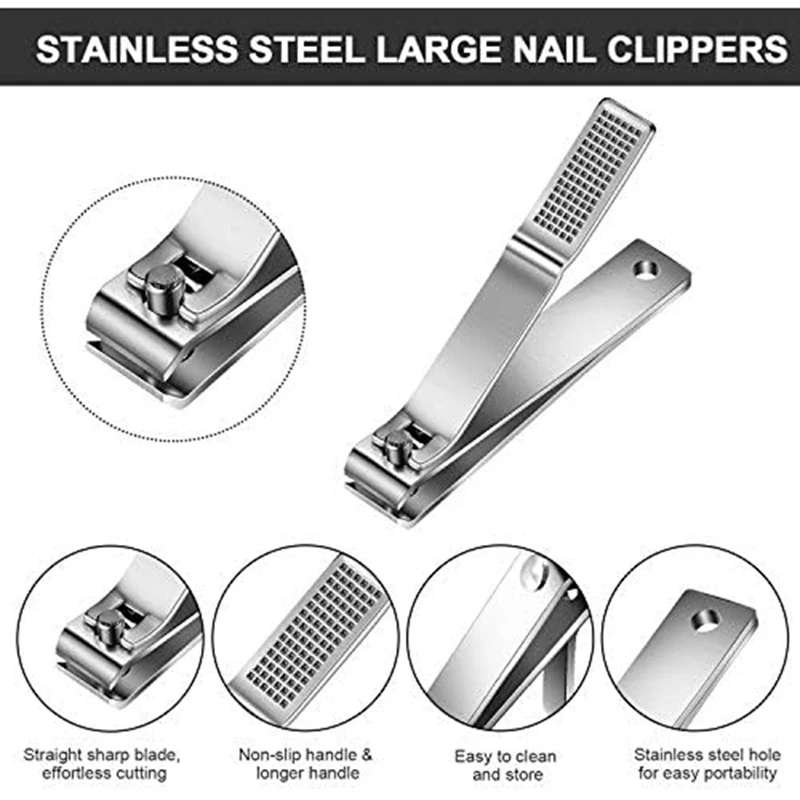 Toenail Clippers Straight Edge Toenail Clippers Stainless Steel Nail Clippers For Men Women Thick Nails, 6PCS,Silver image 5