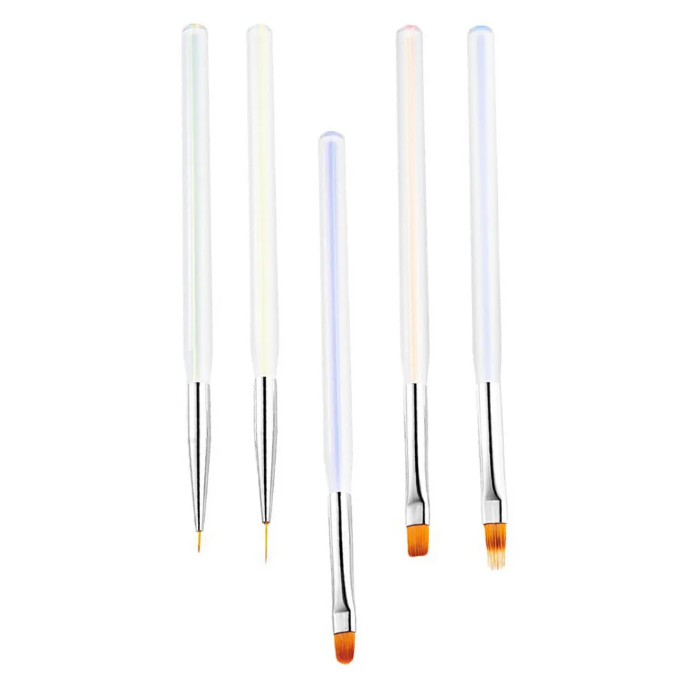 

Набор из 5 профессиональных кистей для нейл-арта с фибровыми наконечниками, акриловым корпусом, для использования в салонах и домашнего маникюра, рисования и дизайна ногтей