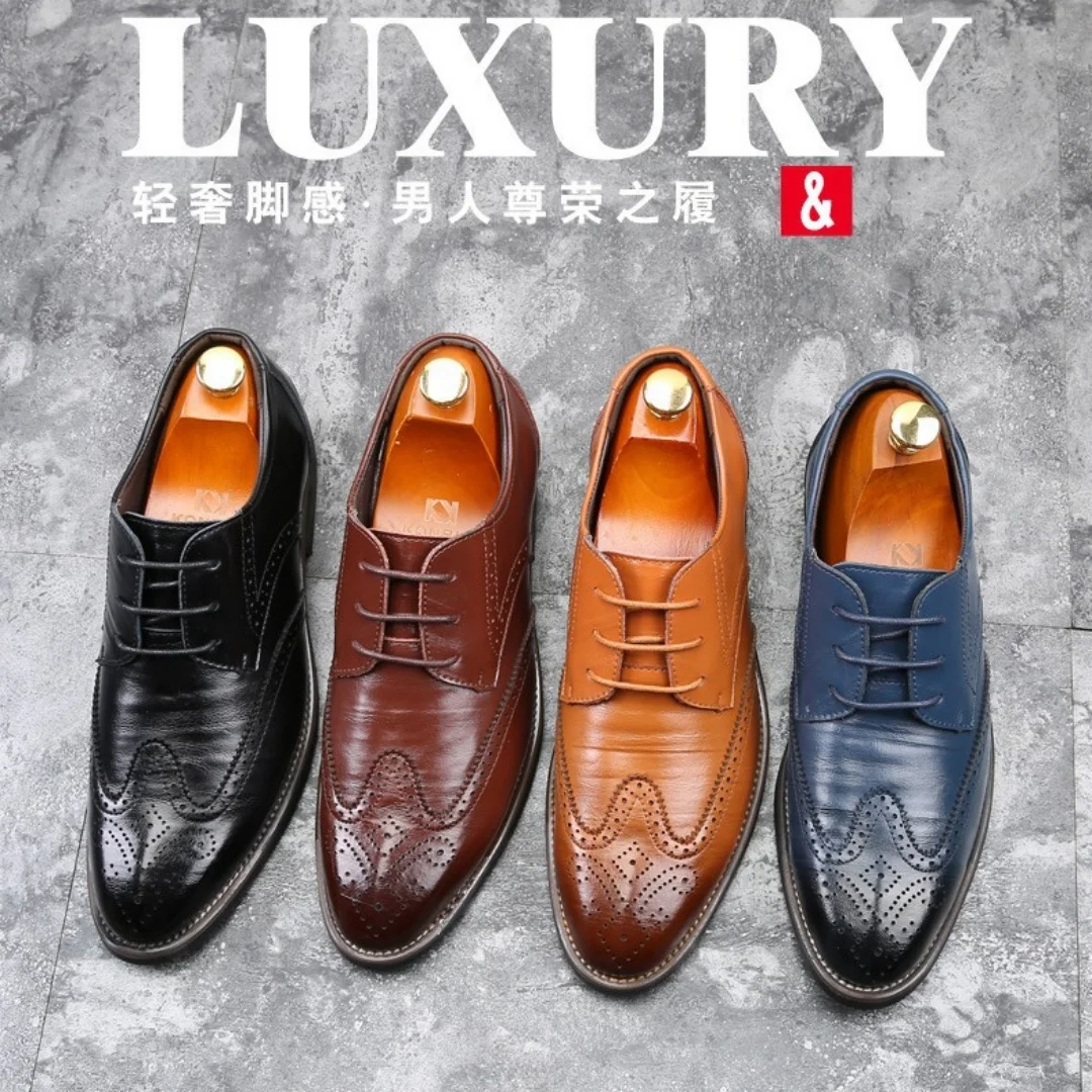 

Мужская деловая повседневная кожаная обувь, удобная и дышащая, модельные туфли большого размера в британском стиле.