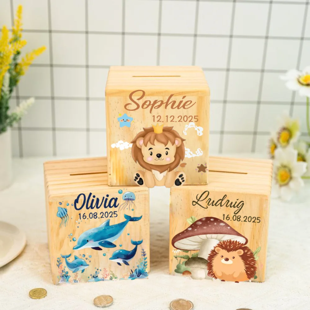 Custom Money Box, Wooden Money Box, Customized Piggy Bank, Money Box With Name, Birthday Gift, Baptism Gift