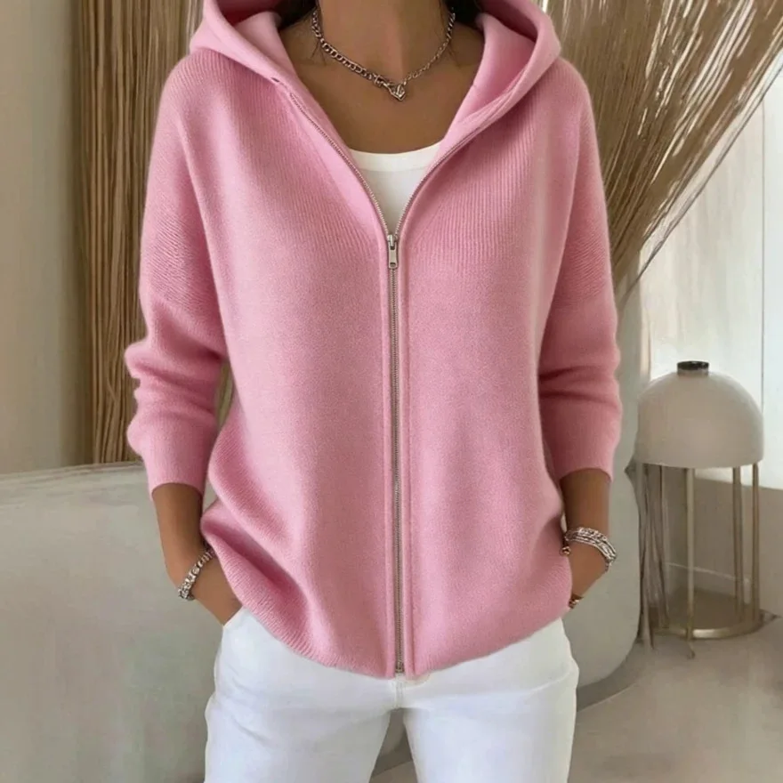 Women's Hooded Knit Sweater Coat Long Sleeve Full Zip Up Drawstring Hood Pocket Design Commute Office Daily Wear Casual Cardigan