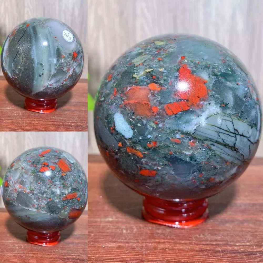 1PCS Natural Africa Blood Stone Sphere Mix Pyrite Unique Stone Healing Crystal Reiki Energy Home Decoration Crafts Gifts