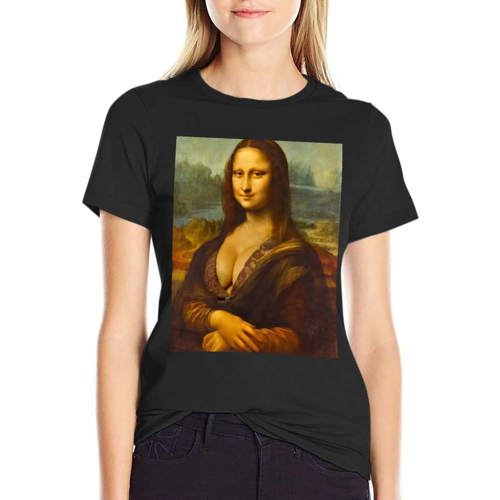 Mona Lisa Big Boobs Parody T-Shirt quick-drying lady clothes sports fans animal prinfor korean Women's clothes