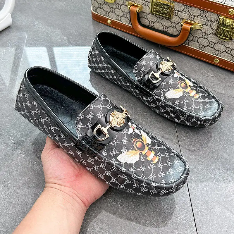 Fashion Printed Men\'s Leather Loafers High Quality Luxury Men\'s Leather Moccasin Comfort Flat Men Driving Shoes Plus Size 48