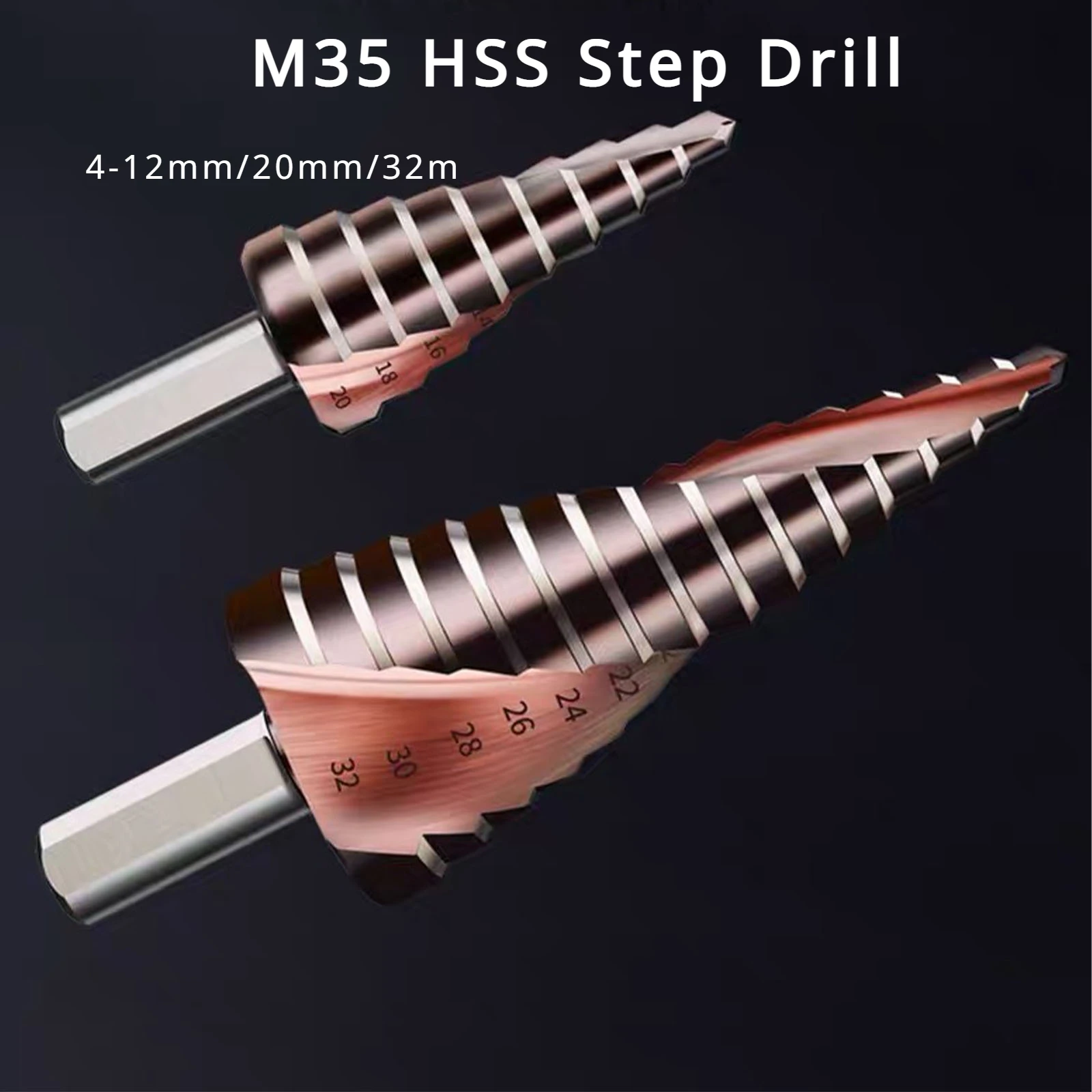 1/3pcs M35 HSS Step Drill Bit 4-12mm/20mm/32m Coated Spiral Flute Triangular Shank Hole Cutter Tools High Hardness Hole Enlarger