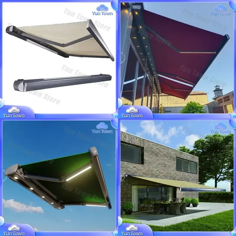 Full Cassette Motorized Sun Shade for Outdoor Window Awning Rain Proof Retractable Exterior Shade Cover for Patio Balcony