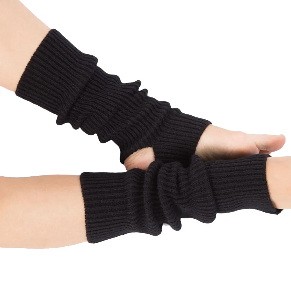 Pair Sport Protective Leg Warmers Women Warm Knitted Long Stretchy Leg Cuffs Socks Yoga Dance Fitness Acrylic Black