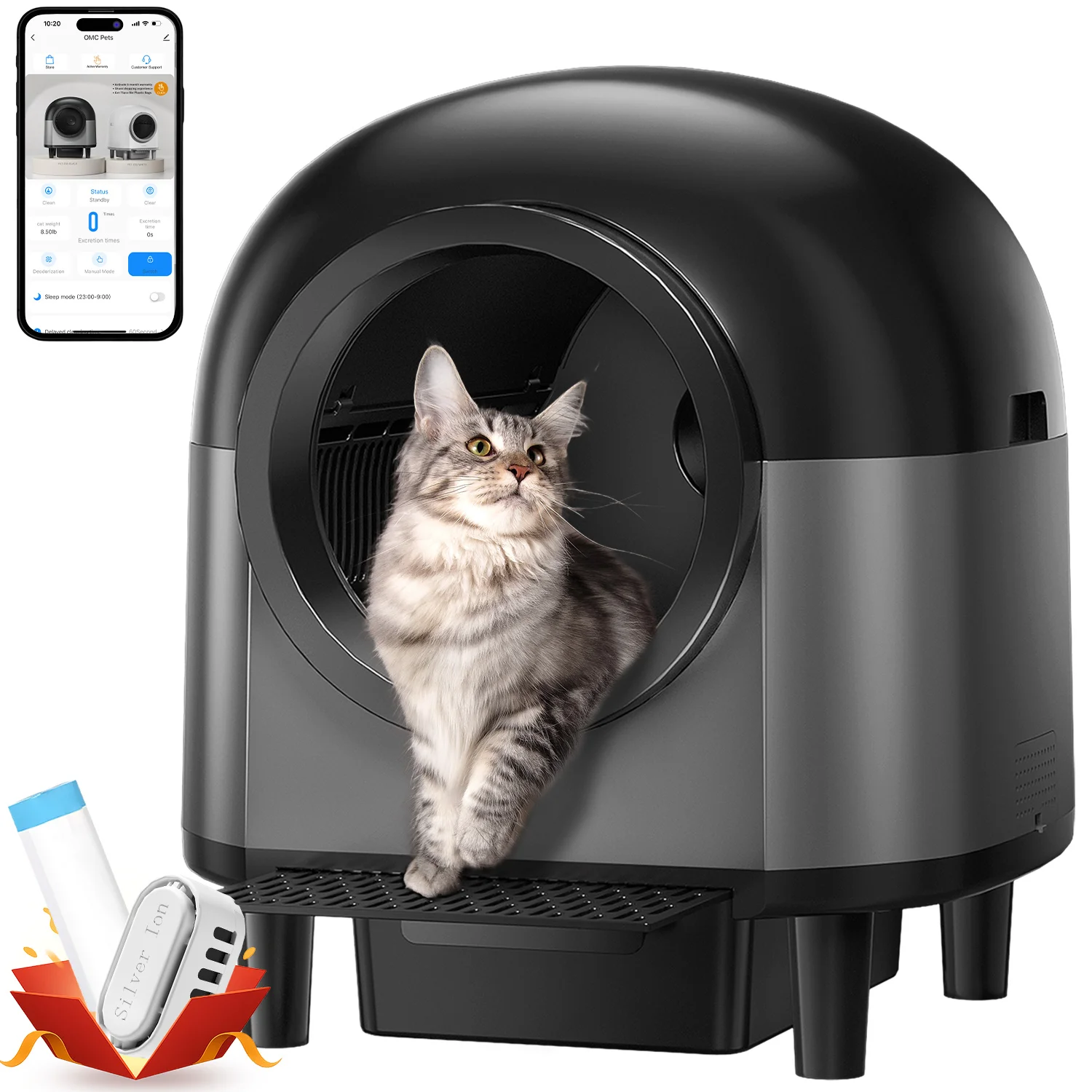 REDSASA 110 L Large Space Self Cleaning Automatic Cat Box Smart Cat Toilet with Stairs Safety Protection APP Control