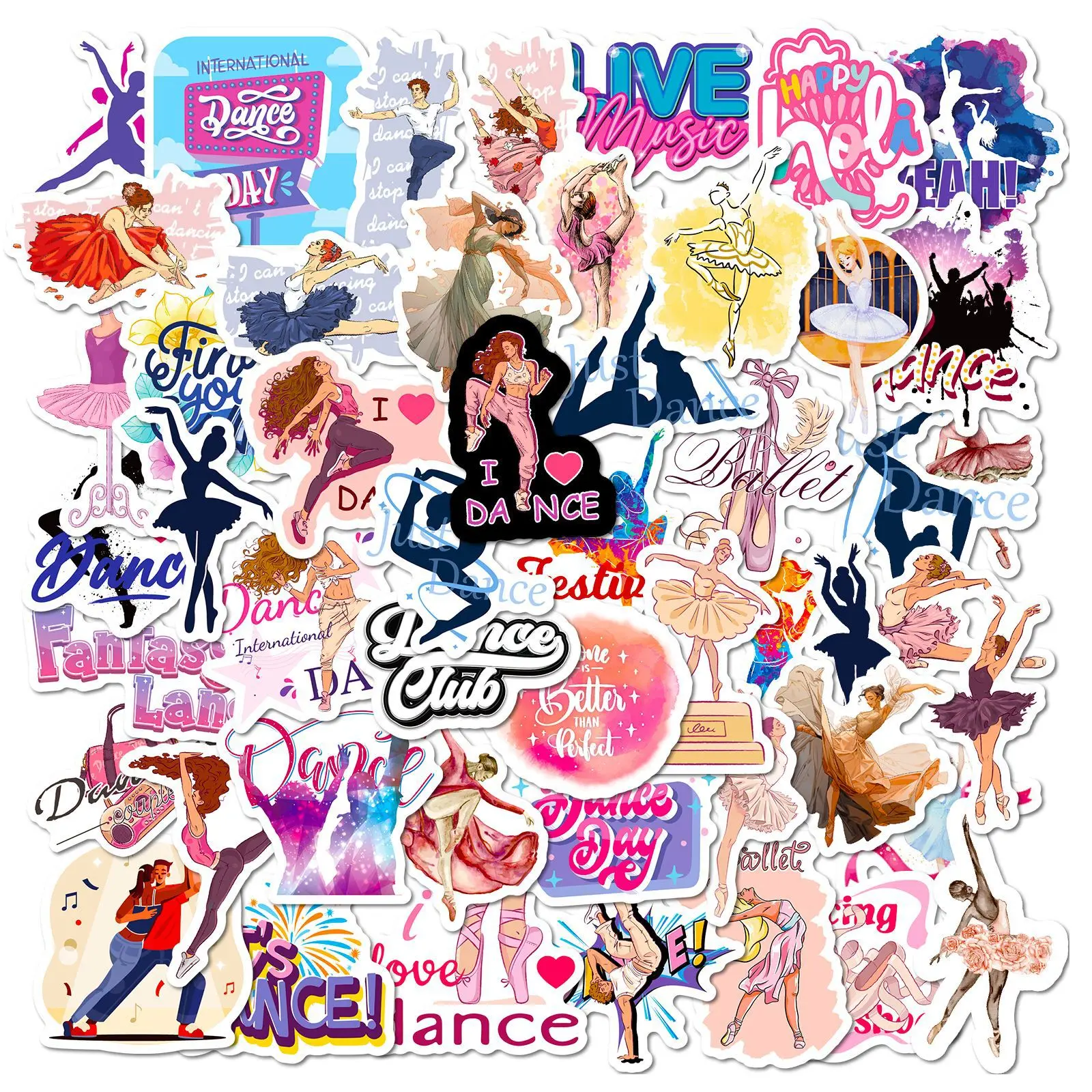 Dance Stickers 50 Pcs, Dancing Ballet Vinyl Decal Stuff, Waterproof Inspirational Sticker Pack Gifts for Water Bottle, Laptop