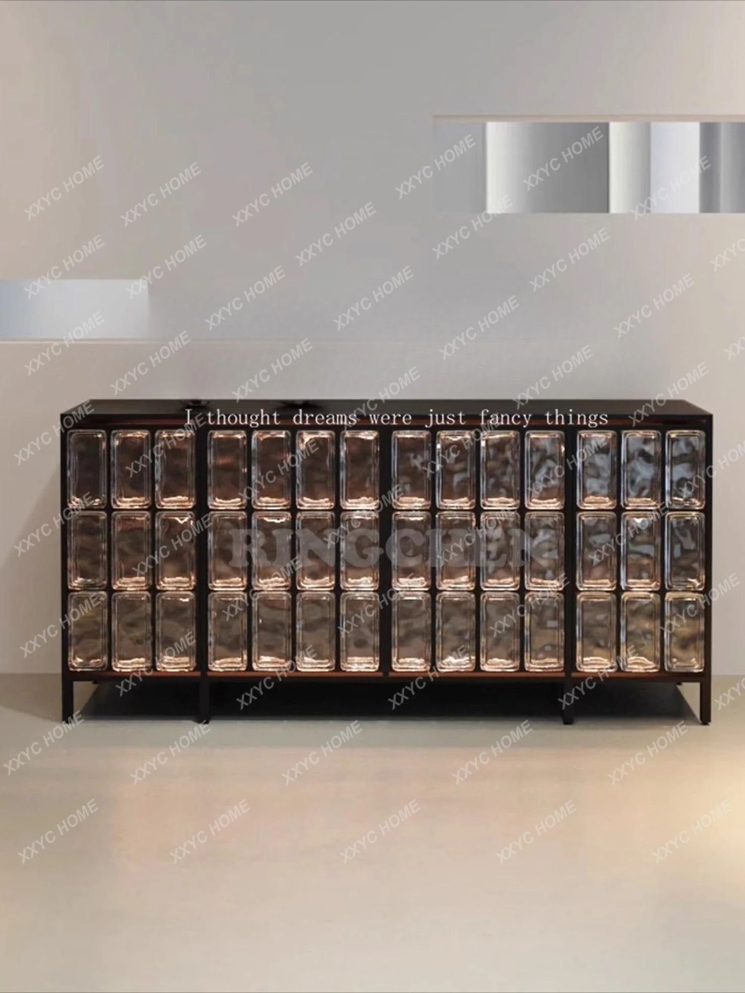 

L Minimalist Premium Crystal Glass Brick Side Cabinet Home Art Antique Locker