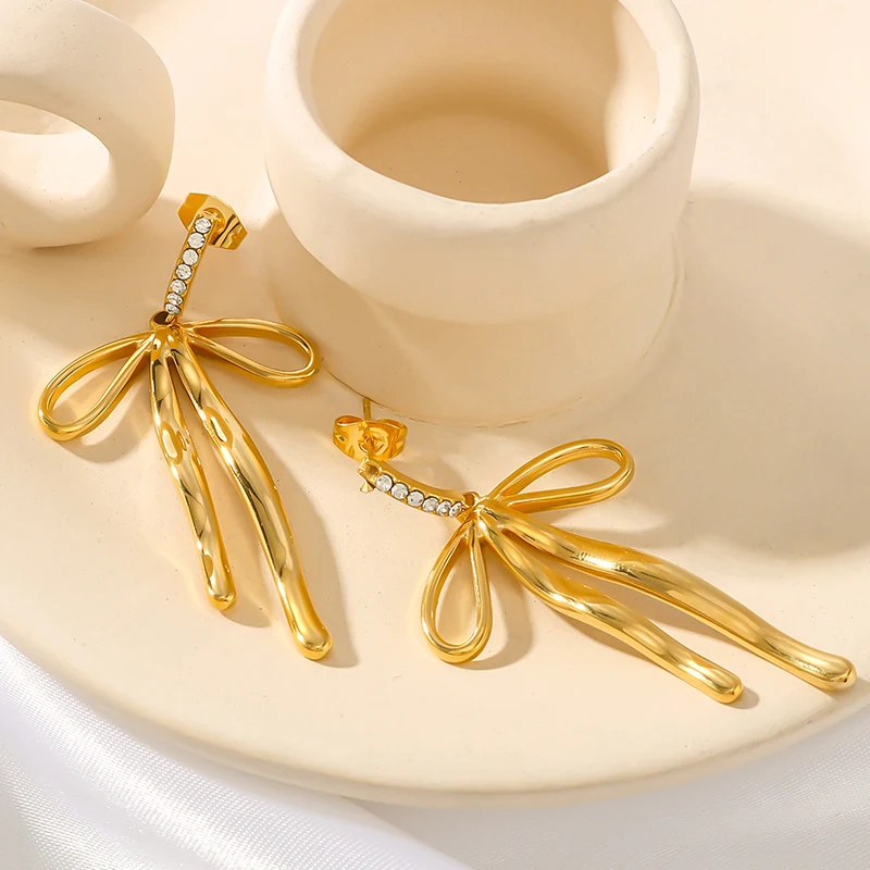 PRISCA | Bowknot Earring for Women and Girl Stainless Steel Korean Fashion Cute Jewelry Gold Charms New