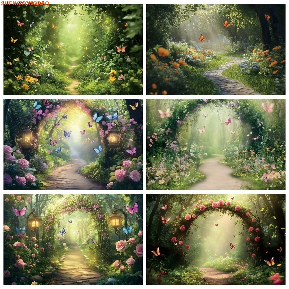 

Spring Flowers Butterfly Forest Photography Background Dreamy Birthday Party Wedding Photo Backdrop Photostudio Photobooth Prop