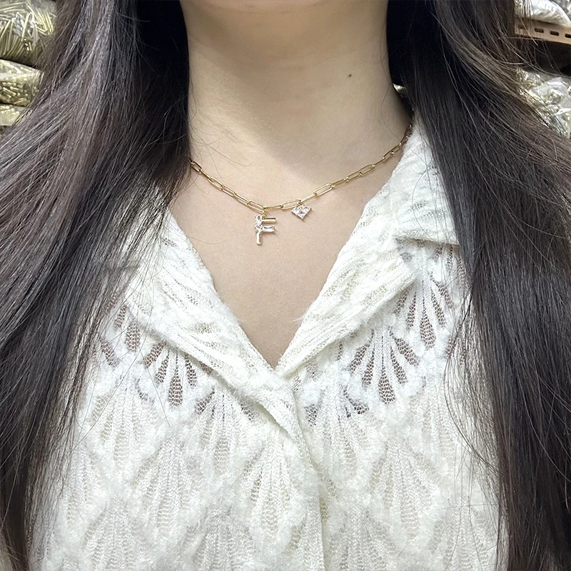 Stainless Steel Necklace Chain with 26 Letter Brass Charms and a Heart Charm 45 cm Long Adjustable Women\'s Necklace (Wholesale)