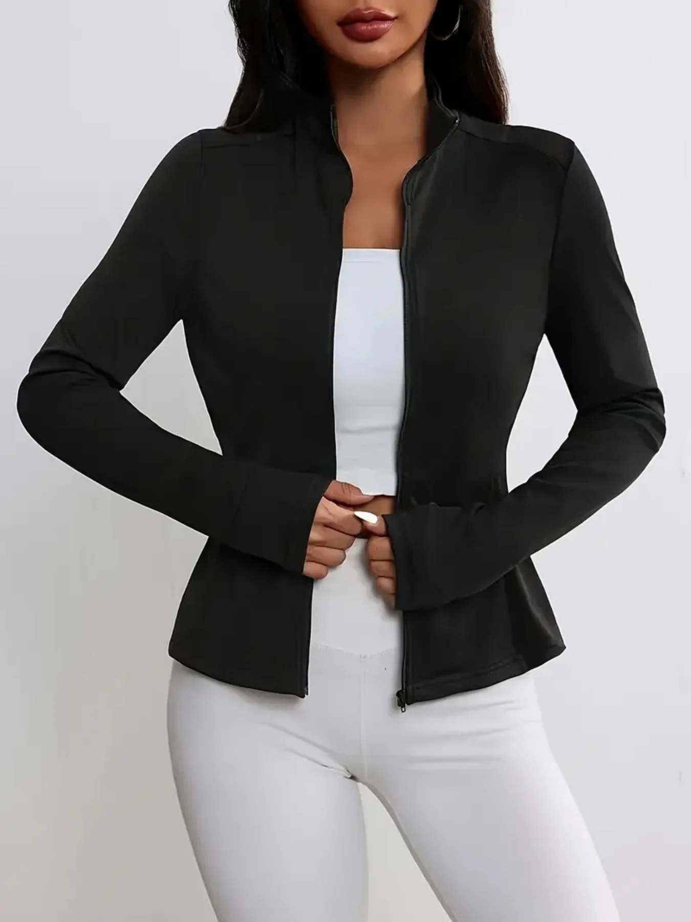 

Корейский стиль Новая женская одежда для йоги Универсальный всесезонный спортивный топ Черный Фитнес Бег Утренняя куртка-кардиган для похудения Велоспорт на открытом воздухе Йога Топ Пилатес Утягивающая эластичная спортивная одежда с длинными рукавами Мод