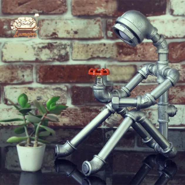 Creative retro power bank industrial wind robot eye protection bar student dormitory desk gift water pipe desk lamp