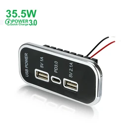 3 Ports Car Charger Socket Fast Charging 35.5W PD QC 3 0 Type-C USB Ports 12/24V Power Outlet for Motor Truck ATV Boat RV Bus